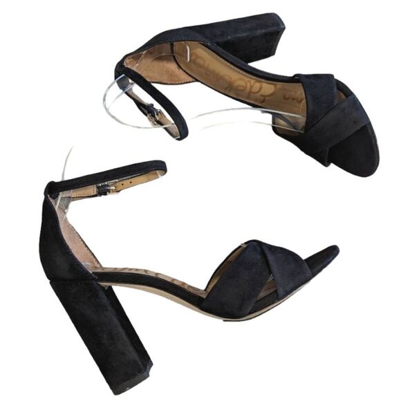 Sam Edelman black suede Yancy block heels open toe ankle strappy womens 8 - Picture 7 of 8